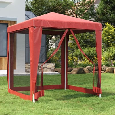 vidaXL - Partytent - met - 4 - mesh - zijwanden - 2x2 - m - HDPE - rood
