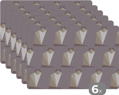 Placemat - Placemats kunststof - Origami - Kat - Patronen - 45x30 cm - 6 stuks - Hittebestendig - Anti-Slip - Onderlegger - Afneembaar