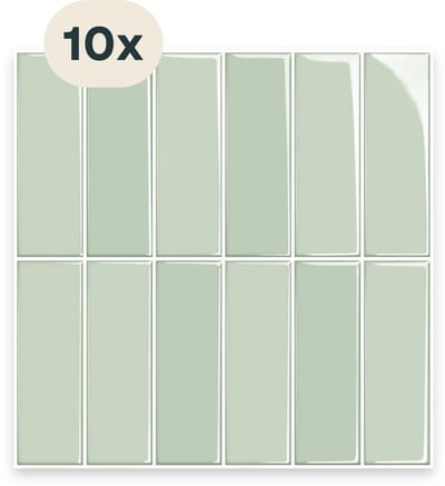 Solusia Zelfklevende Plaktegels - Grijsgroen – 10 Luxe Plaktegels voor Wand – Waterdichte Wandpanelen voor Keuken, Badkamer en Toilet – 25,4 x 25,4 cm – Makkelijk aan te brengen - Tegeltjes Tegelstickers