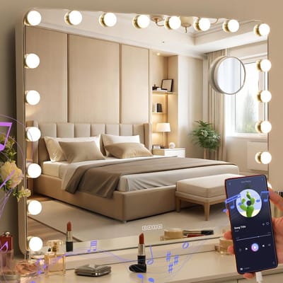 Verlichte Make-up Spiegel - Hollywood Spiegel - Perfecte Make-up - Met Muziek & Opladen - 80x60 cm - Wit