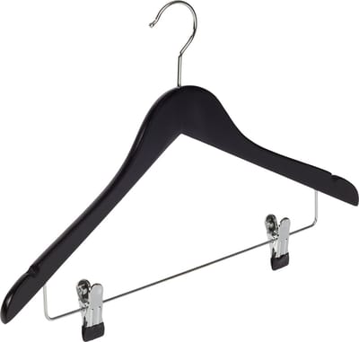 De Kledinghanger Gigant - Kledinghanger - Volwassenen - 7135BA - 50 Stuks - Blousehanger - Shirthanger - Lotushout - Zwart Gelakt - Geknikt Model - Rokinkepingen en Anti-slip Knijpers - 44 cm - Kleerhanger (7135BA_00/50)
