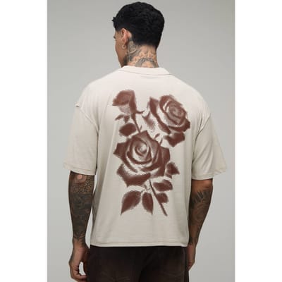 Tall Stone Oversized Boxy T-shirt Met Zichtbare Naden En Gestippelde Bloemenprint | Size Large