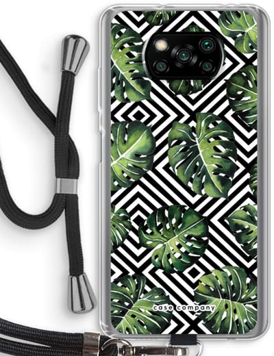 Case Company® - Hoesje met koord geschikt voor Poco X3 Pro hoesje met Koord - Geometrische jungle - Telefoonhoesje met Zwart Koord - Bescherming aan alle Kanten en Over de Schermrand
