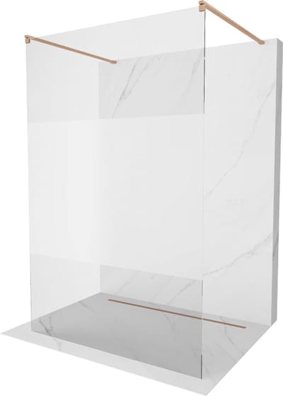 Mexen Kioto vrijstaande douchewand 100 x 200 , transparant/frost 8 mm, geborsteld koper - 800-100-002-65-35