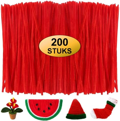 Fako Bijoux - 200 Rode Pijpenragers - Set van 200 Stuks Chenille Draden - Rood - 30 cm Lang - Knutselen - DIY - Hobby - Chenille Draad – Flexibele Pijpenragers - Kinderen en Volwassenen - 200 Stuks