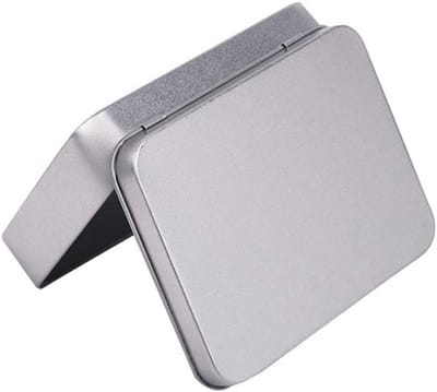 Kleine metalen opbergdoos, zilveren opbergcases, muntenorganiser, rechthoekig en leeg met scharnierdeksel voor veelzijdige opslag