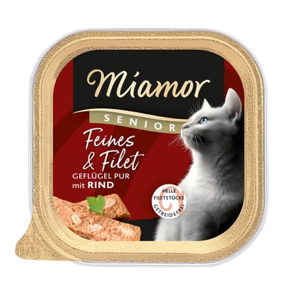 16x 100g Miamor Fijn & Filet Senior Gevogelte Pur & Rund Natvoer voor katten