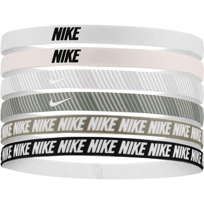 Nike Classieke Gedrukte Flexibele Haarband (Verpakking van 6) (Wit/Roze)