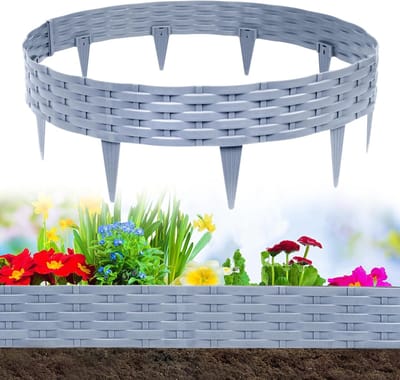 Bloembedomrandingen Kunststof 5 stuks 100x20cm Rotan-look Gazonrand [totale lengte 5m] Grijs Palissades Borderrand voor Tuin/Perk/ Gazon , NAIZY