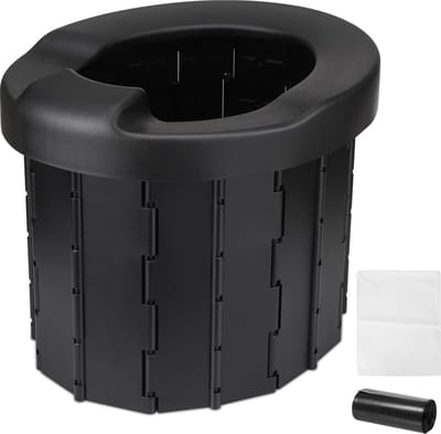 Campingtoilet, draagbaar droogtoilet, draagbaar mobiel toilet, outdoor, camping, toiletten voor onderweg, noodgevallen, auto, reizen, files, wandelen, vissen, picknick (zwart)