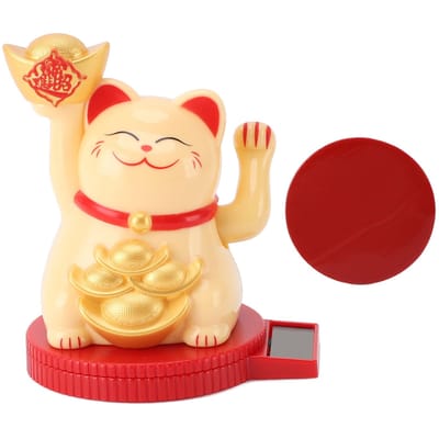 Statue de chat porte-bonheur à énergie solaire, base rotative, pour tableau de bord de voiture, bureau beige
