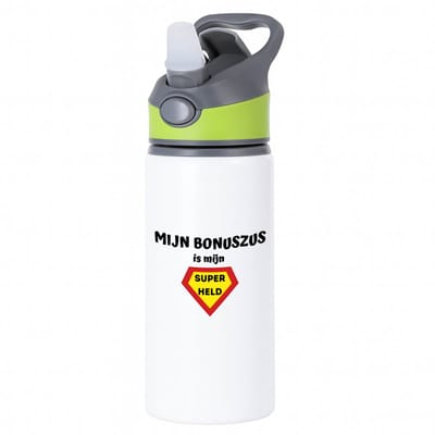 Hacebo® - mijn bonuszus is mijn superheld waterfles met rietje groen - Zus - super bonuszus - verjaardag - cadeautje voor zus - zus artikelen - kado - geschenk - water fles - 650ML