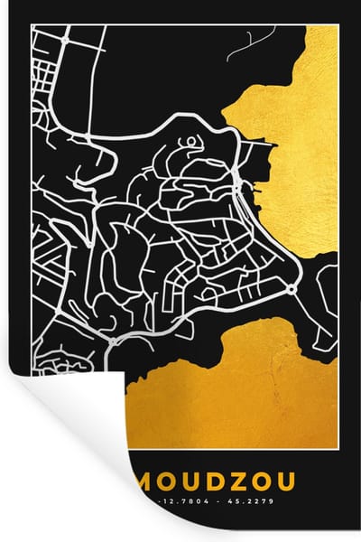 Muurstickers - Sticker Folie - Plattegrond – Mamouodzou – Stadskaart – Kaart – Frankrijk - 20x30 cm - Plakfolie - Muurstickers Kinderkamer - Zelfklevend Behang - Zelfklevend behangpapier - Stickerfolie