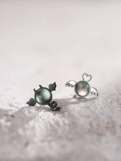 Gading oorknoppen met goed & kwaad- zwart& zilver oorknopjes met een mat steentje- 10mm*13mm- zilver 925