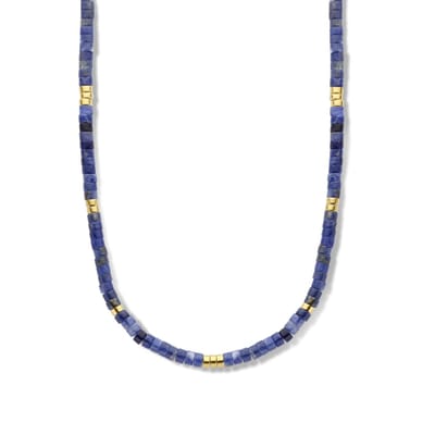 CO88 Collection 8CN-26318 Sodaliet Kralenketting - Dames - Sodaliet - Staal - Kraal 4 x 2 mm - 40 + 5 cm Lengte - Donker Blauw/Goudkleurig