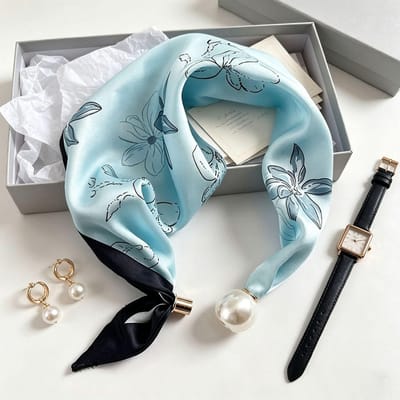 Luxe Zomer Dun Parel Vrouwen Zijden Sjaal Magnetische Gesp Lui Sjaal Meisjes Zoet Elegant Hanger Sleutelbeen Ketting Nek Sjaals 47X13cm gray