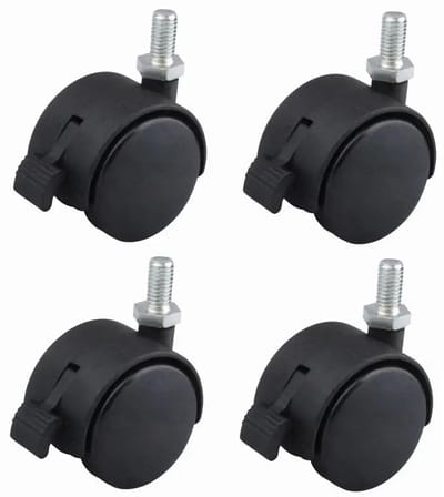 Inclusief 4 wielen voor meubelmontage, 3.9 cm lange, geremde wielen, 360 graden draaibare wielen, dubbele nylon rails en M8 x 13 mm schroeven, moeren en een sleutel voor eenvoudige installatie.