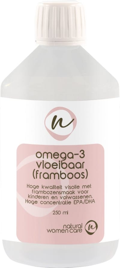 Natural Women Care - Omega 3 vloeibaar framboos - Zuivere visolie van hoge kwaliteit met frambozensmaak. Hoge concentratie EPA/DHA