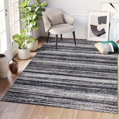 Tapiso Ritz Vloerkleed Grijs Katoen Antislip Woonkamer Lijnen Tapijt Maat- 80x150