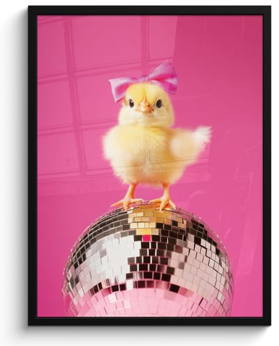 Poster in lijst - Fotolijst 50x70 cm - Posters - Discobal - Kuiken - Strik - Posterlijst zwart - Decoratie - Wanddecoratie woonkamer - Muurdecoratie slaapkamer