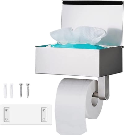 Toiletpapierhouder met vochtig doekjesbox - Roestvrij staal, zonder boren, wandmontage voor keuken en badkamer