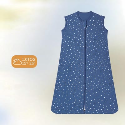 Babyslaapzakken 1.0 TOG - 2-pack 100% katoen | Draagbare deken voor pasgeborenen met dubbele ritssluiting | Zacht en ademend, machinewasbaar,Marineblauwe stippen -s