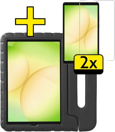Hoes - Geschikt voor Samsung Galaxy Tab A11 - Met 2x Screenprotector - Kinderhoes Shockproof Bumper - Kidsproof Case - Tablet Hoesje - Kinder Cover - Zwart