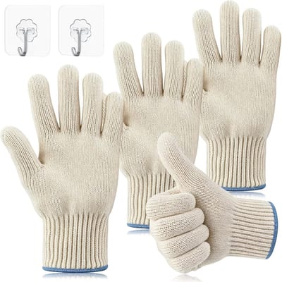 Hittebestendige Barbecue Handschoenen met Vingers voor Veilig Grillen en Koken, Inclusief 2 Haakjes en Handbescherming