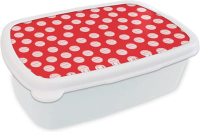 Broodtrommel Wit - Lunchbox - Brooddoos - Stippen - Polka dot - Patronen - Rood - Wit - 18x12x6 cm - Volwassenen