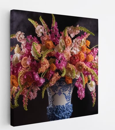 Saammp Canvas Schilderij - Abstracte Bloemen in Vaas - Natuur - 20x20 - Foto op canvas - Wanddecoratie - Muurdecoratie Woonkamer - Kantoor Decoratie