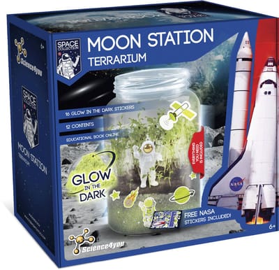 Science4you Maanstation NASA Terrarium Kit - Maak je eigen terrarium NASA, 16 Ruimtestickers Glow in the Dark voor Kinderen, Educatief Speelgoed voor Kinderen, Geschenken voor Jongen & Meisje 6 7 8 9+