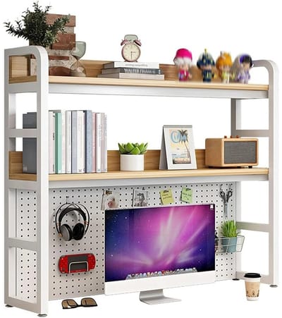 Velmio Bureau Organizer – Bureau Boekenkast met Planken - Opbergorganizer – 2-Laags - 95 x 93 x 25 cm - Wit/Hout
