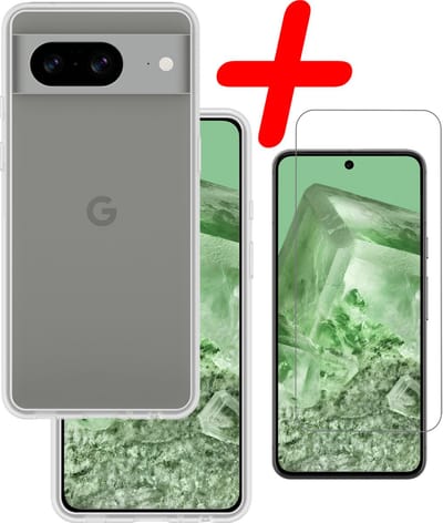 Hoesje Met Screenprotector - Geschikt voor Google Pixel 8 - Sterk & Shockproof - Back Cover - Siliconen Case - Telefoon Hoes - Transparant