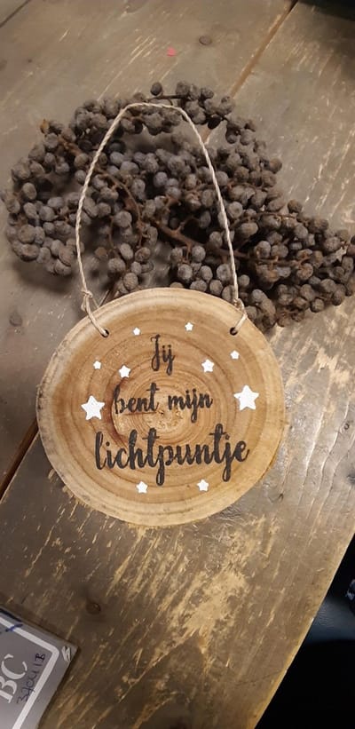 Boomschijf - Hout - Jij bent mijn lichtpuntje - hangend