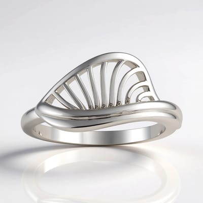 Cavill - Zilveren Ring Dames - 925 Sterling Zilver Verguld - Modern Golfdesign met Filigraan Details - Lichtgewicht Asymmetrische Sieraden 20x19 mm