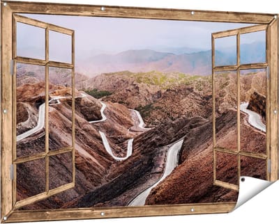 Gards Tuinposter Doorkijk Wegen in het Atlasgebergte, Marokko - Paden - 150x100 cm - Tuindoek - Tuindecoratie - Wanddecoratie buiten - Tuinschilderij