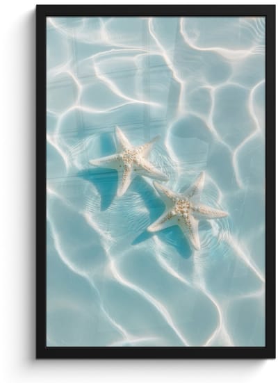 Poster in lijst - Fotolijst 40x60 cm - Posters - Zeesterren - Golvend water - Rustgevend - Posterlijst zwart - Decoratie - Wanddecoratie woonkamer - Muurdecoratie slaapkamer