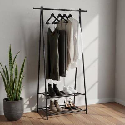 ACAZA Kledingrek - Garderoberek - Met Schoenenrek - 155 x 64 x 41 cm - Metaal - Zwart