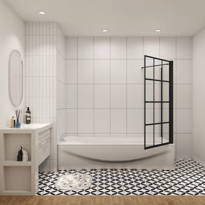 Badwand Phlox 1-Delig 80x140 Met Zijwand 75cm 6Mm Helder Glas Zwarte Kaders Antikalk Mat Zwart