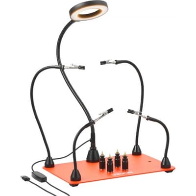 VEVOR Soldeerhulp Derde Hand, Magnetisch Soldeerstation, Soldeergereedschap met 4 Flexibele Armen, met LED-Vergrootlamp, 4 PCB-kolomhouders & Basis, voor Reparaties, Knutselen, Hobby's, Doe-het-zelf
