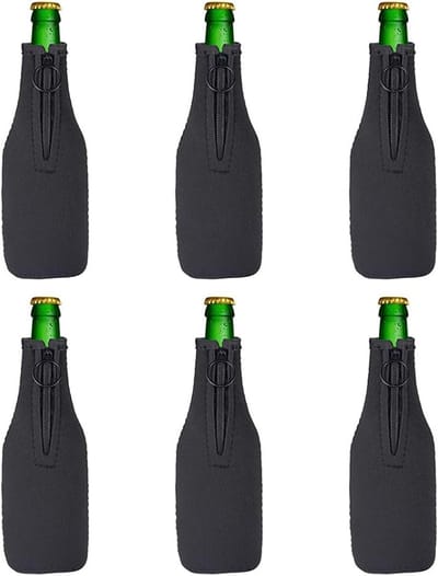 Flessenkoeler - 6 stuks - Neopreen bierfles koeler met rits - Universele maat hoes voor koude drankjes - Perfect voor zomer BBQ en EK - Zwart