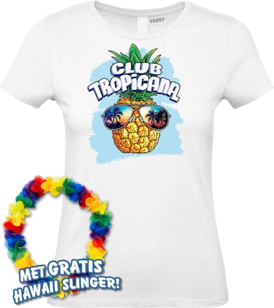 Dames t-shirt Pineapple Head | Toppers in Concert 2024 | Club Tropicana | Hawaii Shirt | Ibiza Kleding | Wit Dames | maat XS