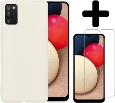 Hoesje - Met Screenprotector - Geschikt voor Samsung Galaxy A02s - Sterk & Shockproof - Back Cover - Siliconen Case - Telefoon Hoes - Telefoonhoesjes - Wit