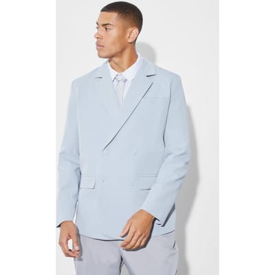Relaxed Double Breasted Suit Jacket | Dusty Blue | Size 50