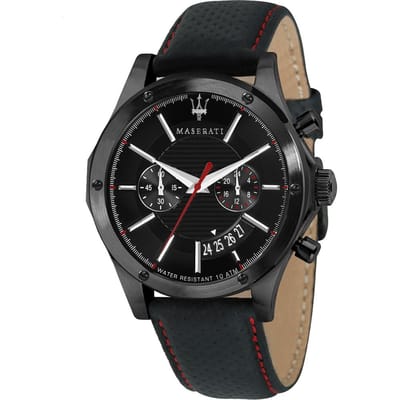Maserati Circuito Zwart Leer Zwart Heren Kwarts Chronograaf met Datum R8871627004 zwart