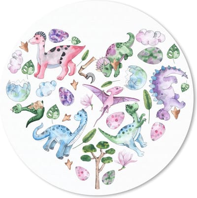 Muismat rond 20x20 cm - Mousepad Kinderkamer - Hart - Dinosaurus - Meisjes - Kinderen - Roze - Ronde muismatten