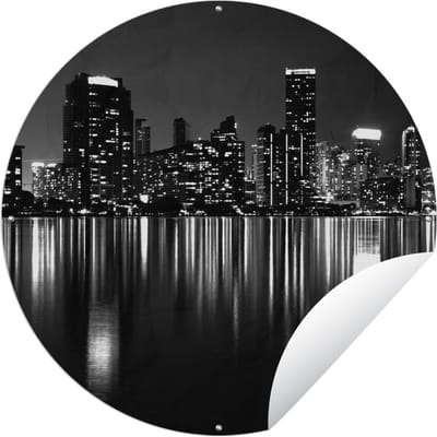 Tuincirkel New York - Skyline - Nacht - 60x60 cm - Ronde Tuinposter - Buiten