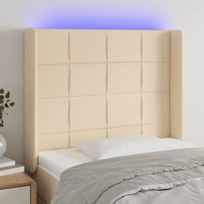 vidaXL - Hoofdbord - LED - 93x16x118/128 - cm - stof - crèmekleurig