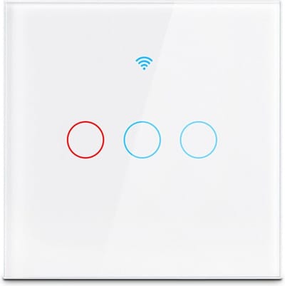 TechU™ Touchscreen Wandschakelaar 3 Knoppen – Wit – Wifi & App – Voice Control met Google Home & Amazon Alexa – 8.5*8.5 cm – Timer Instellen – Hard glaspaneel – Waterdicht