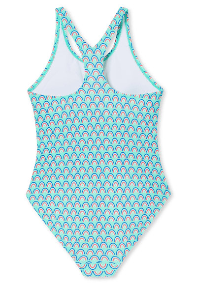 Badpak van gebreide stof, UV-bescherming 40+, schoolsport, regenbogen, aquablauw - Aqua 152